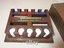 Antique 1800's wood brass Victorian poker chip gambling game gaming set holder