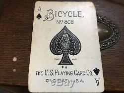 Antique 1895 Bicycle 808 Expert Back Playing Cards Poker Chip Set Old Gambling