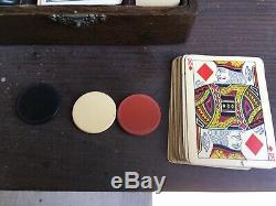 Antique 1895 Bicycle 808 Expert Back Playing Cards Poker Chip Set Old Gambling