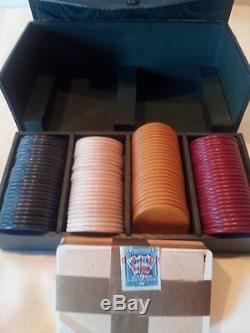 Antique 1919 Rare Poker Set with sealed IR Tax Stamp Cards-Clay Chips & Case