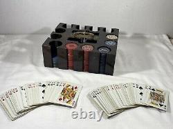 Antique 1920s Poker Chips Set 237 Total Clay Chips + 2 Decks Of Vintage Cards