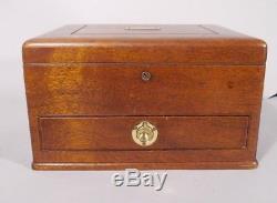 Antique 19th C Fine Wood Boxed Multi Game Set CHESS BACKGAMMON POKER CHIPS DICE