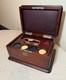 Antique 19th century handmade wood poker box set clay gambling cards chips