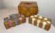 Antique 19th century handmade wood poker box set clay gambling cards chips
