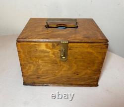 Antique 19th century handmade wood poker box set clay gambling cards chips