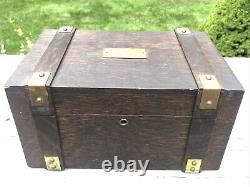 Antique Arts & Crafts Mission Tiger Oak Poker Set Case full Winged Dragon Chips