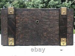 Antique Arts & Crafts Mission Tiger Oak Poker Set Case full Winged Dragon Chips