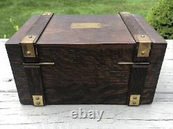 Antique Arts & Crafts Mission Tiger Oak Poker Set Case full Winged Dragon Chips