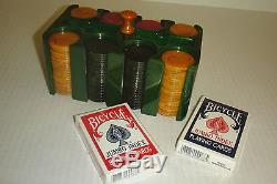 Antique Bakelite/Catalin Poker Chip Set with Green Bakelite/Catalin Holder