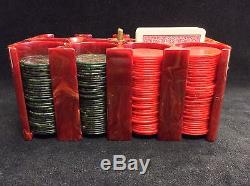 Antique Bakelite Poker Chip Set 3 Color Chips