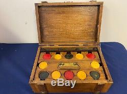 Antique Bakelite Poker Chip Set in Beautiful Wooden Box A6