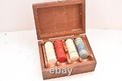 Antique Civil War Mini Bone Poker Chip Set w Holders & Wood Box Small