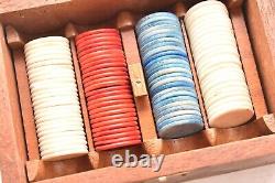 Antique Civil War Mini Bone Poker Chip Set w Holders & Wood Box Small