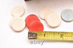 Antique Civil War Mini Bone Poker Chip Set w Holders & Wood Box Small