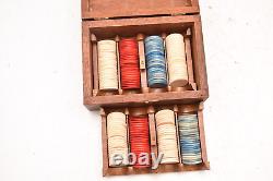 Antique Civil War Mini Bone Poker Chip Set w Holders & Wood Box Small