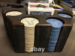 Antique Clay Stag Design Poker Chip Set In Hexagon Oak Box