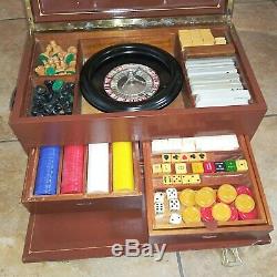 Antique Compendium GAMBLING GAME TRUNK BOX Popper Co NYC poker dice roulette ++