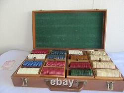 Antique E. S. Lowe 350+ Bakelite & Clay Poker Chips Set Case with Bakelite Handle