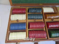 Antique E. S. Lowe 350+ Bakelite & Clay Poker Chips Set Case with Bakelite Handle