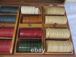 Antique E. S. Lowe 350+ Bakelite & Clay Poker Chips Set Case with Bakelite Handle