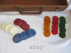 Antique E. S. Lowe 350+ Bakelite & Clay Poker Chips Set Case with Bakelite Handle