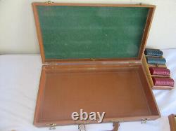 Antique E. S. Lowe 350+ Bakelite & Clay Poker Chips Set Case with Bakelite Handle