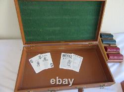 Antique E. S. Lowe 350+ Bakelite & Clay Poker Chips Set Case with Bakelite Handle