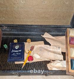 Antique E. S. Lowe Clay Poker Chips Set Case