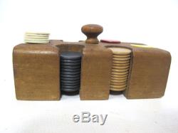 Antique Early 1900's Old Clay Poker Chip Set Original Case Casino Gambling yqz