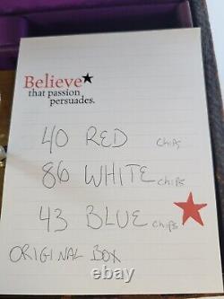 Antique Edwardian Quarter Sawn Oak Box Set Poker Chips RED WHITE & BLUE