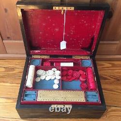 Antique G. Betjemann & Son Game Box Poker Set Bezique London Bone Chips Chinese