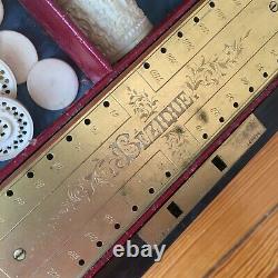 Antique G. Betjemann & Son Game Box Poker Set Bezique London Bone Chips Chinese