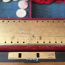 Antique G. Betjemann & Son Game Box Poker Set Bezique London Bone Chips Chinese