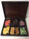 Antique Gambling Set Box with 166 Painted Poker Chips