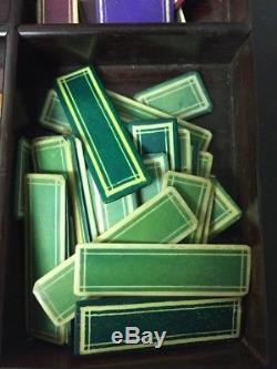 Antique Gambling Set Box with 166 Painted Poker Chips
