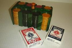 Antique Green Bakelite/Catalin Poker Chip Set with Bakelite caddy