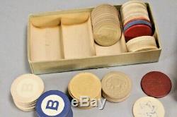 Antique H Clay Poker Chips Caddy Set Circa Early 1900s W Rare extras