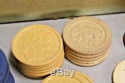 Antique H Clay Poker Chips Caddy Set Circa Early 1900s W Rare extras