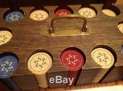 Antique Handmade Wooden Star of David Poker Clay Chip Set Sam Fein 1915 Jewish