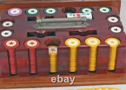 Antique Maltese Star Clay Poker Chip set with Caddy and Key Storage Box WWI