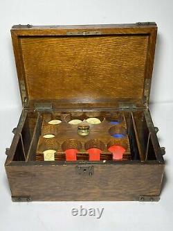 Antique Oak Caddy Poker Chip Set