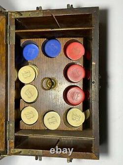 Antique Oak Caddy Poker Chip Set