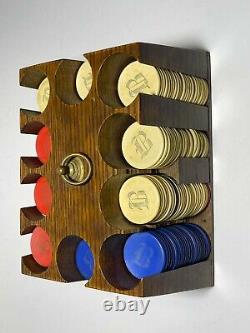 Antique Oak Caddy Poker Chip Set