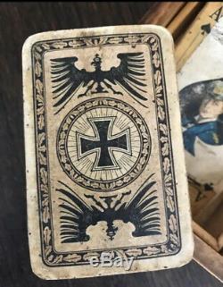 Antique Poker Box Set Rare WW1 Chip Box Shell And 1870s Iron Cross Deck Card
