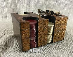 Antique Poker Chip Set Caddy Gambling Old Clay Tokens Gaming Caddy