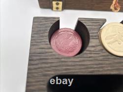 Antique Poker Chip Set Clay Composition Chips Wooden Caddy & Wood Box with Key