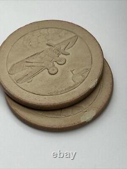 Antique Poker Chip Set Clay Composition Chips Wooden Caddy & Wood Box with Key
