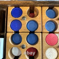 Antique Poker Chip Set Pressed Paper/ Plastic Chips Wooden Caddy & Wood Box