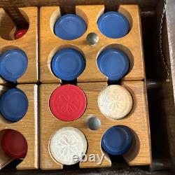 Antique Poker Chip Set Pressed Paper/ Plastic Chips Wooden Caddy & Wood Box