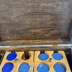 Antique Poker Chip Set Pressed Paper/ Plastic Chips Wooden Caddy & Wood Box